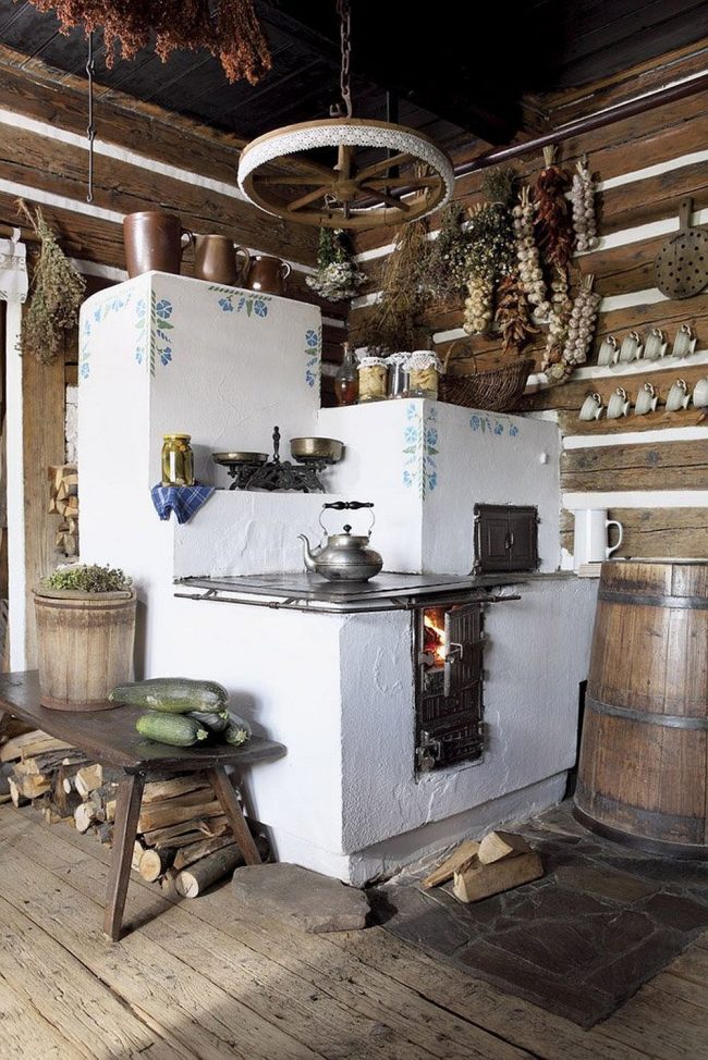 Традиционная русская печь в интерьере кухни