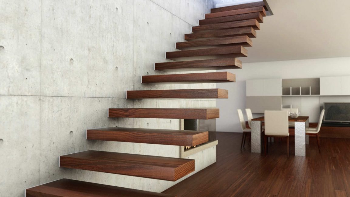 Консольная лестница с деревянными ступенями
