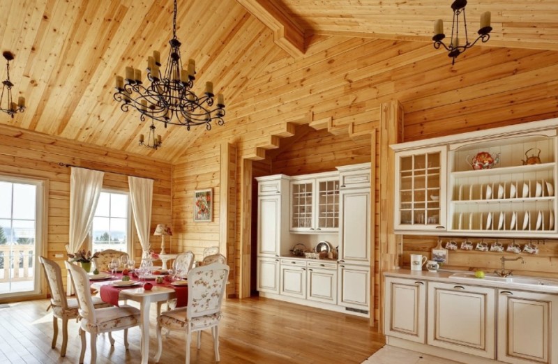 кухня гостиная в деревянном доме